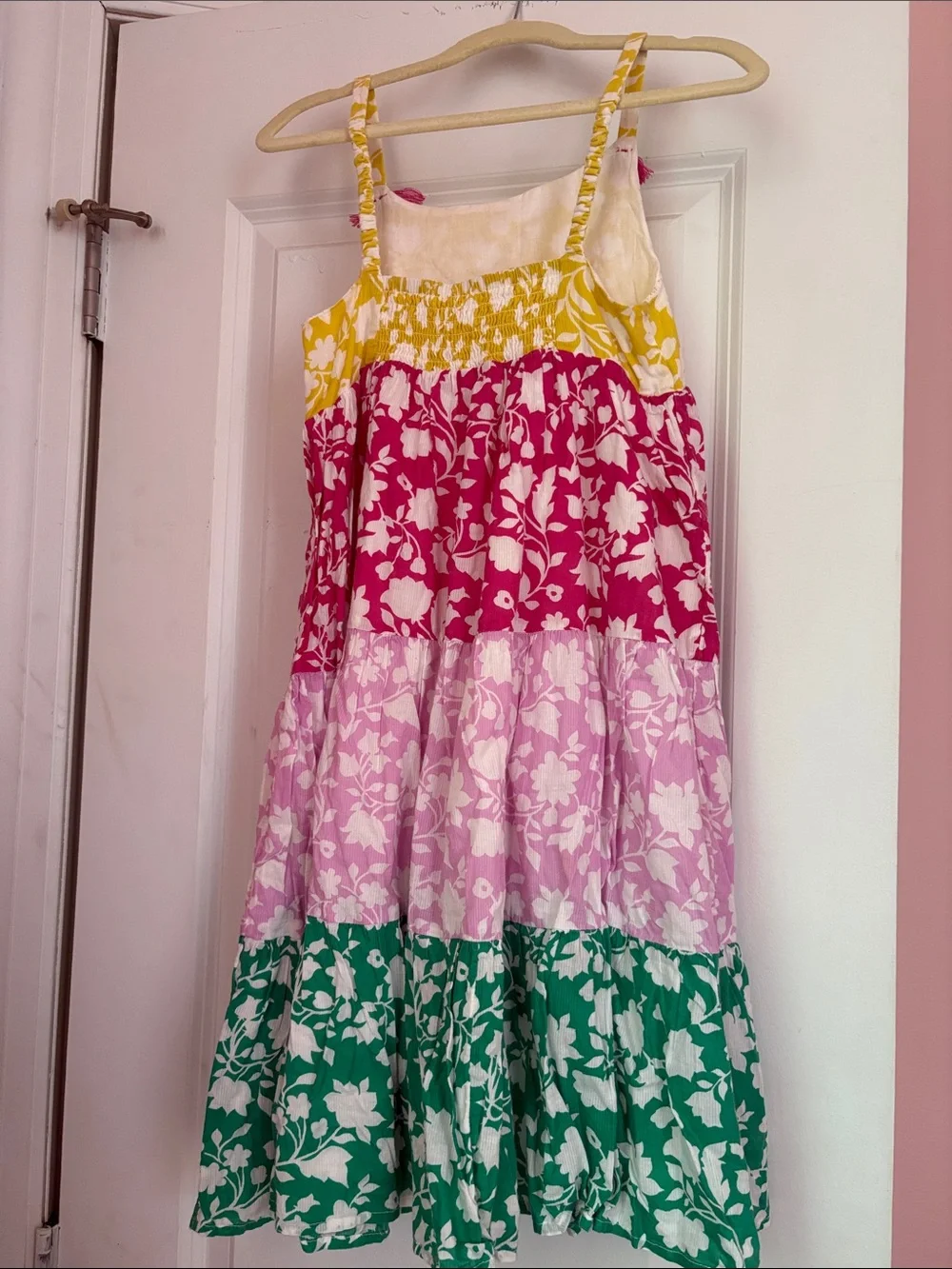 Mini Boden Yellow Pink Light Pink Green Floral Tiered Sundress